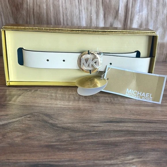 NWT MICHAEL KORS LT BLACK 25MM PAVE LOGO BELT IN BOX Size S/M New MICHAEL KORS LT 25MM PAVE LOGO BELT IN BOX Size S/M | eBay main image 4